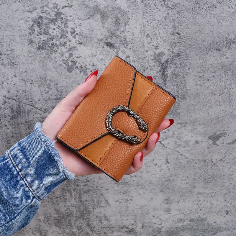 Mini Womens Wallet in Lychee Texture PU Leather - Small Bifold Wallet with Coin Pocket & Card Slots