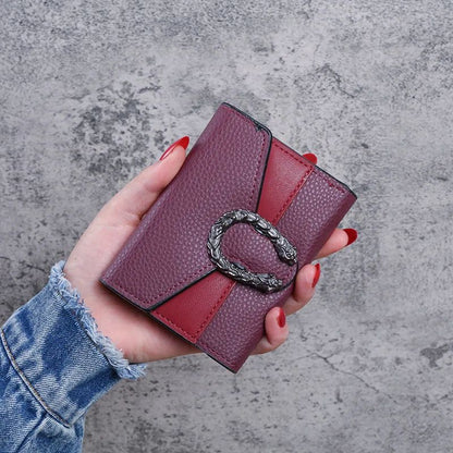 Mini Womens Wallet in Lychee Texture PU Leather - Small Bifold Wallet with Coin Pocket & Card Slots
