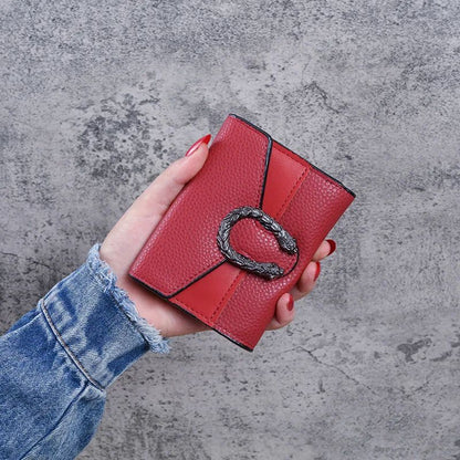 Mini Womens Wallet in Lychee Texture PU Leather - Small Bifold Wallet with Coin Pocket & Card Slots