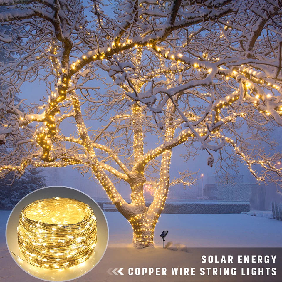 Solar String Fairy Lights, Waterproof LED Outdoor Garland, Solar Power Lamp for Garden Christmas Decoration