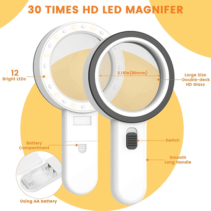 Illuminated Magnifier, Jumbo Handheld Magnifying Glass Bright LED Light, Ideal for Seniors, Reading, and Hobbies
