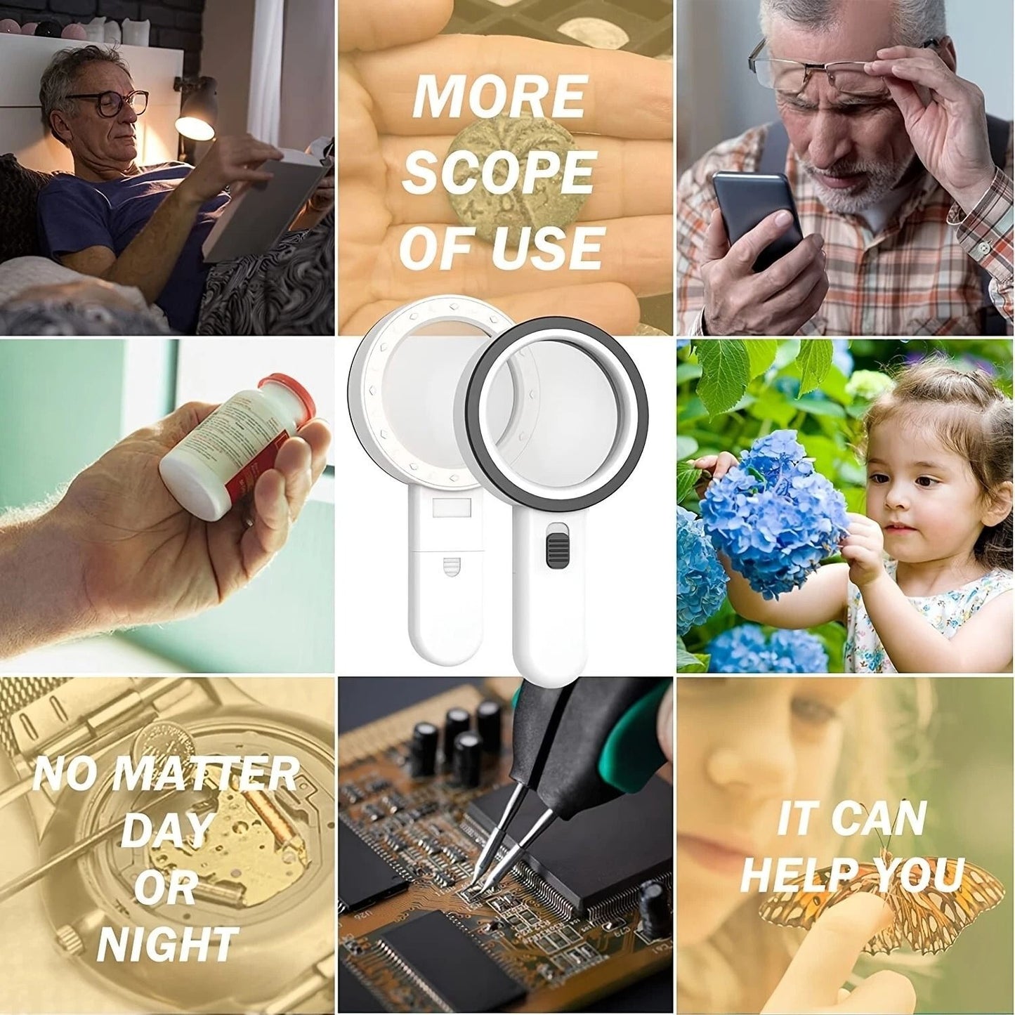 Illuminated Magnifier, Jumbo Handheld Magnifying Glass Bright LED Light, Ideal for Seniors, Reading, and Hobbies