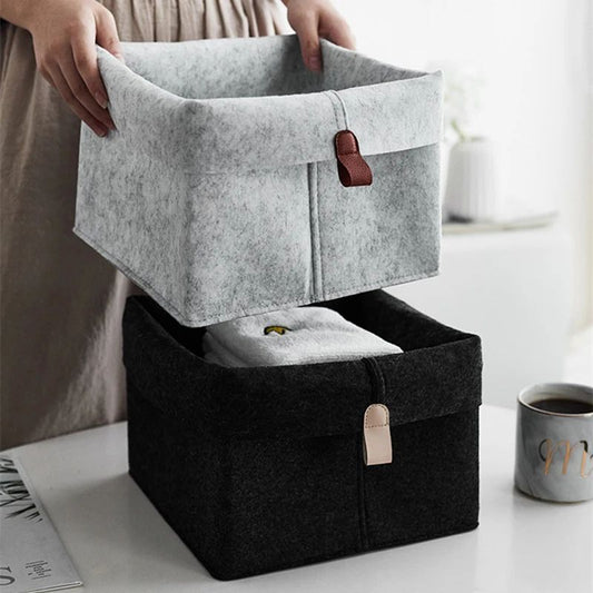 Felt Storage Basket Organizer Bin for Clothes & Laundry, Toy Sundries Box for Bathroom Office Dorm Underwear Storage