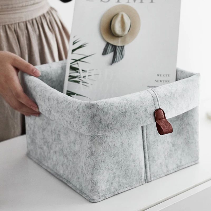 Felt Storage Basket Organizer Bin for Clothes & Laundry, Toy Sundries Box for Bathroom Office Dorm Underwear Storage