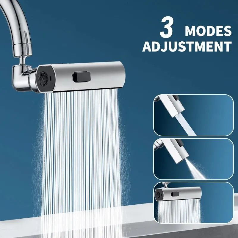 3-Mode Universal Faucet Extender Aerator, 360° Rotating Splash-Proof Waterfall Sprayer for Kitchen Sink Cleaning