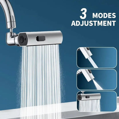 3-Mode Universal Faucet Extender Aerator, 360° Rotating Splash-Proof Waterfall Sprayer for Kitchen Sink Cleaning