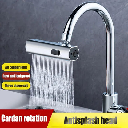 3-Mode Universal Faucet Extender Aerator, 360° Rotating Splash-Proof Waterfall Sprayer for Kitchen Sink Cleaning