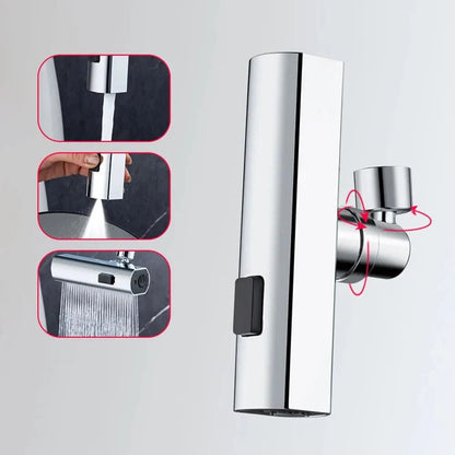 3-Mode Universal Faucet Extender Aerator, 360° Rotating Splash-Proof Waterfall Sprayer for Kitchen Sink Cleaning
