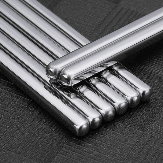 5 Pairs 304 Stainless Steel Chopsticks Reusable Non-Slip Dishwasher Safe, Modern Durable Food Grade Tableware Set