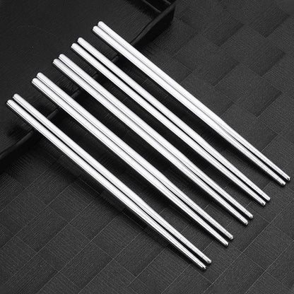 5 Pairs 304 Stainless Steel Chopsticks Reusable Non-Slip Dishwasher Safe, Modern Durable Food Grade Tableware Set