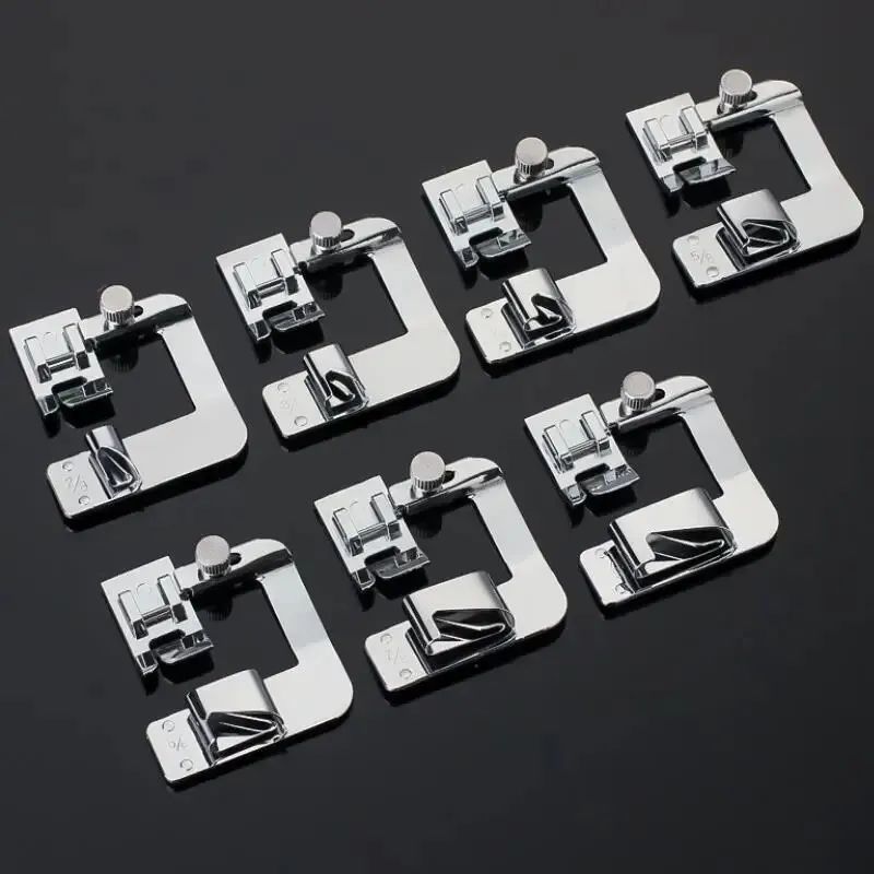 Rolled Hem Presser Foot Set 3/8 - 1 in for Sewing Machines, Multi-Size Edge Curling Press Foot Accessories for Home Use