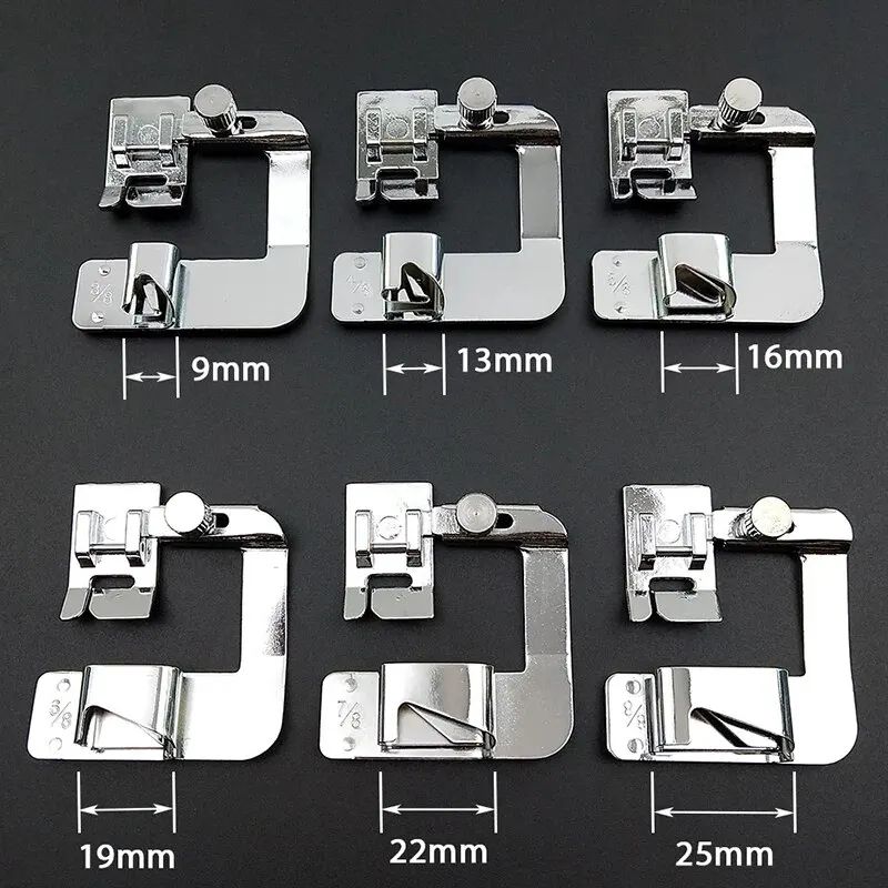 Rolled Hem Presser Foot Set 3/8 - 1 in for Sewing Machines, Multi-Size Edge Curling Press Foot Accessories for Home Use