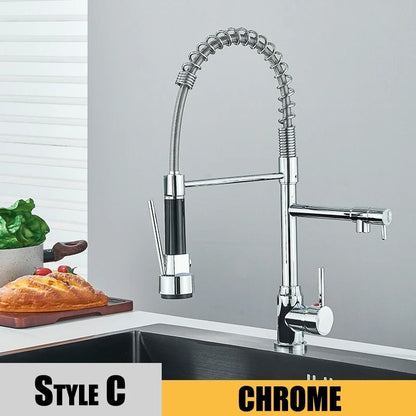Pull Down kitchen sink faucet Hot and Cold Mixer with Dual Spout and 360 Rotation
