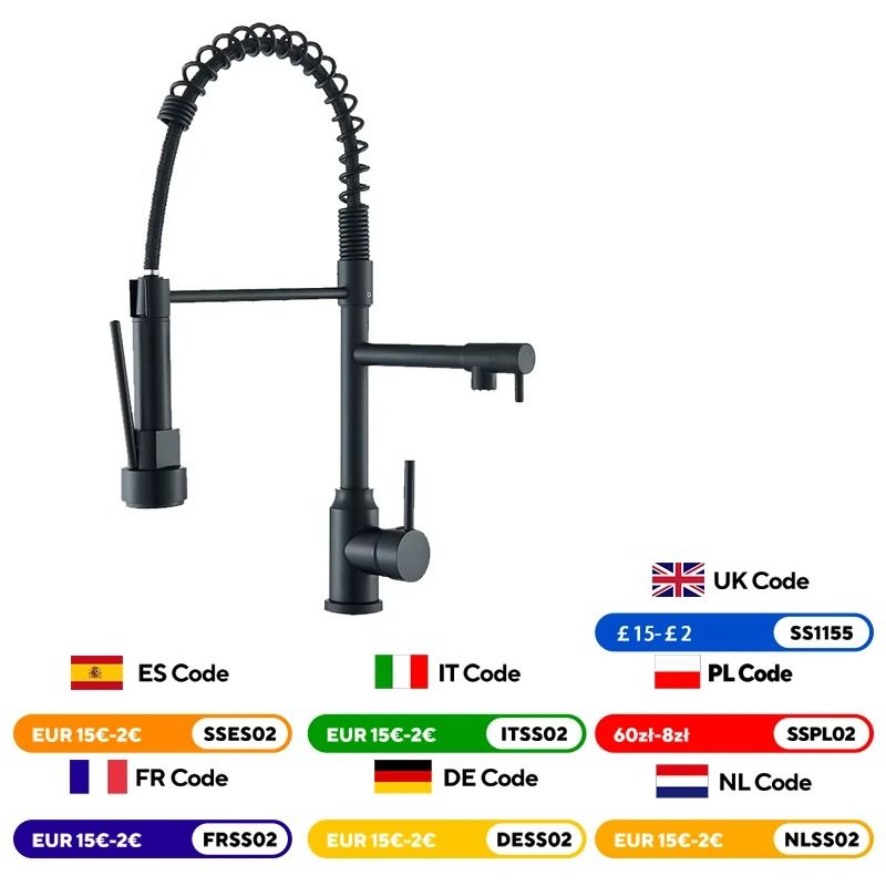 Pull Down kitchen sink faucet Hot and Cold Mixer with Dual Spout and 360 Rotation