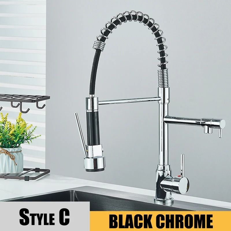 Pull Down kitchen sink faucet Hot and Cold Mixer with Dual Spout and 360 Rotation