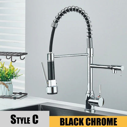 Pull Down kitchen sink faucet Hot and Cold Mixer with Dual Spout and 360 Rotation