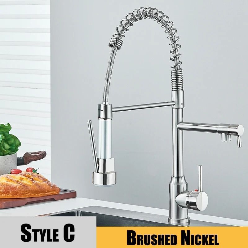 Pull Down kitchen sink faucet Hot and Cold Mixer with Dual Spout and 360 Rotation
