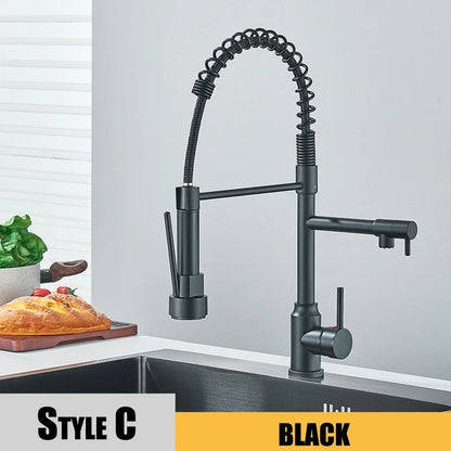 Pull Down kitchen sink faucet Hot and Cold Mixer with Dual Spout and 360 Rotation