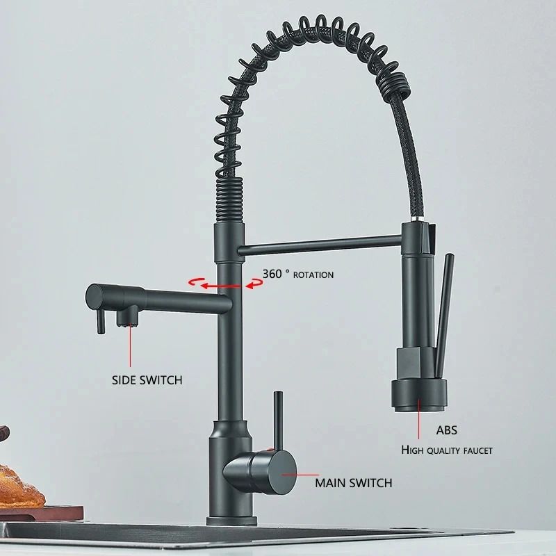 Pull Down kitchen sink faucet Hot and Cold Mixer with Dual Spout and 360 Rotation