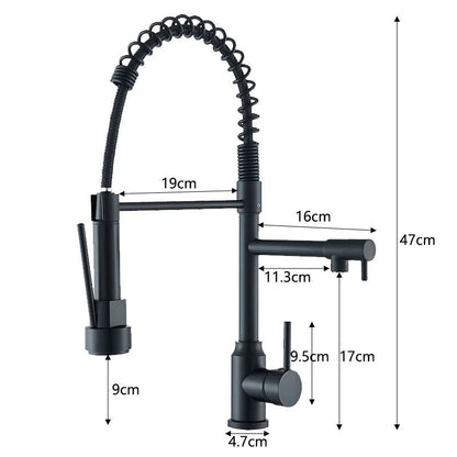 Pull Down kitchen sink faucet Hot and Cold Mixer with Dual Spout and 360 Rotation