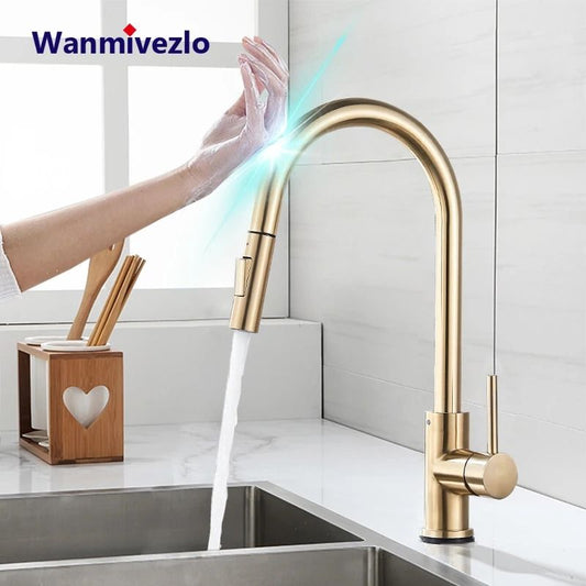 Pull Out touch sensor kitchen faucet 360 Rotation Smart Single Handle Mixer Tap