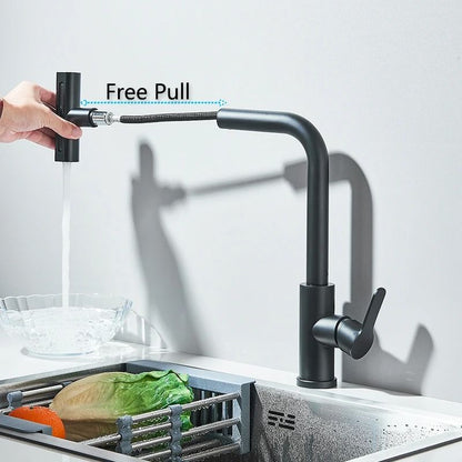 Flexible kitchen sink faucet Pull Out Mixer Tap with 360 Rotation and Rainfall Water Flow