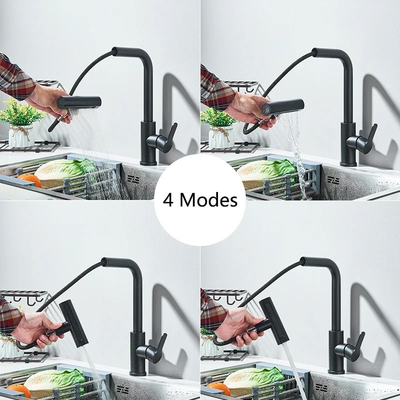 Flexible kitchen sink faucet Pull Out Mixer Tap with 360 Rotation and Rainfall Water Flow