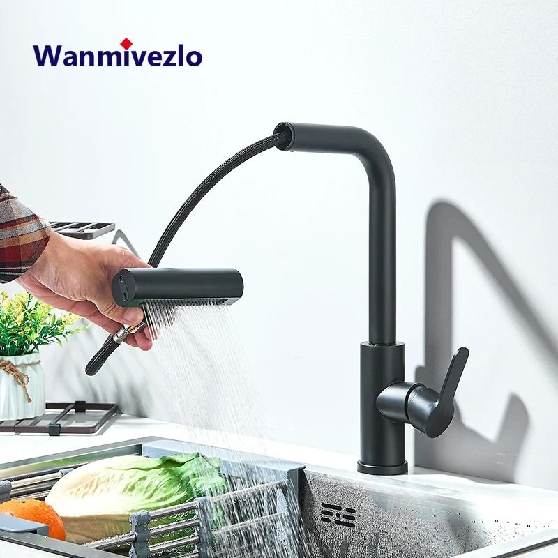 Flexible kitchen sink faucet Pull Out Mixer Tap with 360 Rotation and Rainfall Water Flow