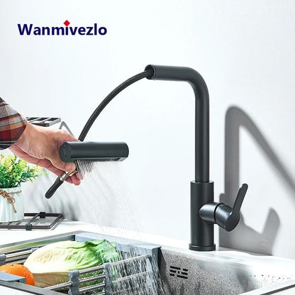 Flexible kitchen sink faucet Pull Out Mixer Tap with 360 Rotation and Rainfall Water Flow