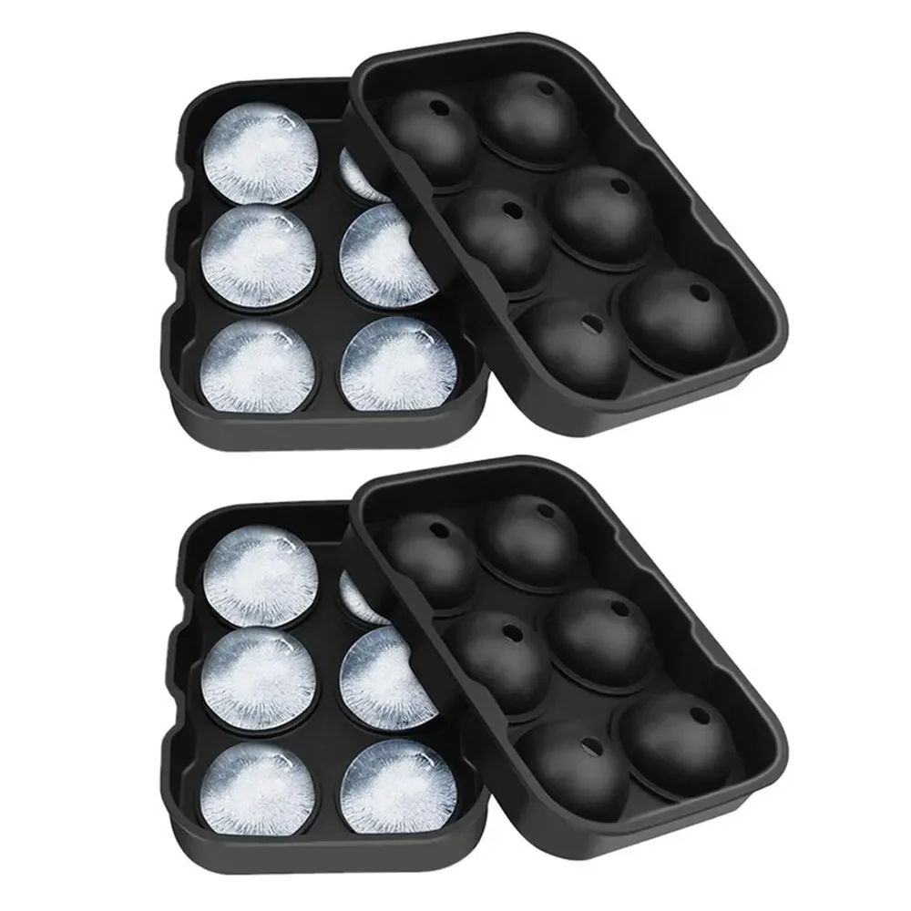 6-Cavity whiskey ice cube tray Set - Large Round/Square ice ball mold & large ice cube mold with Lid