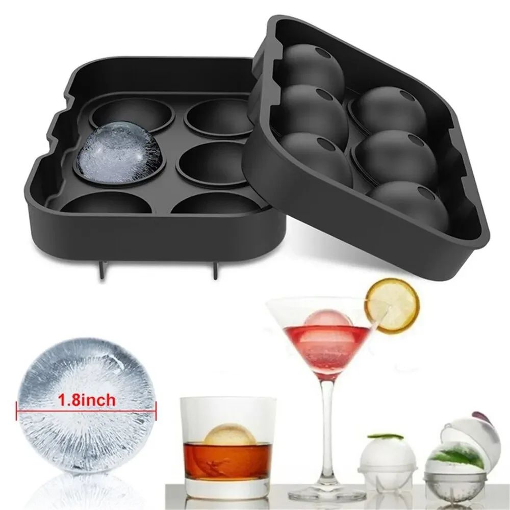 6-Cavity whiskey ice cube tray Set - Large Round/Square ice ball mold & large ice cube mold with Lid