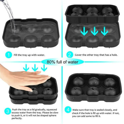 6-Cavity whiskey ice cube tray Set - Large Round/Square ice ball mold & large ice cube mold with Lid