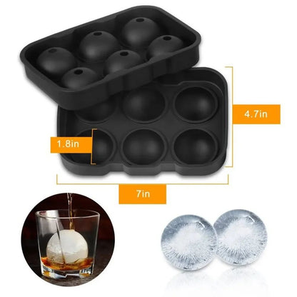 6-Cavity whiskey ice cube tray Set - Large Round/Square ice ball mold & large ice cube mold with Lid