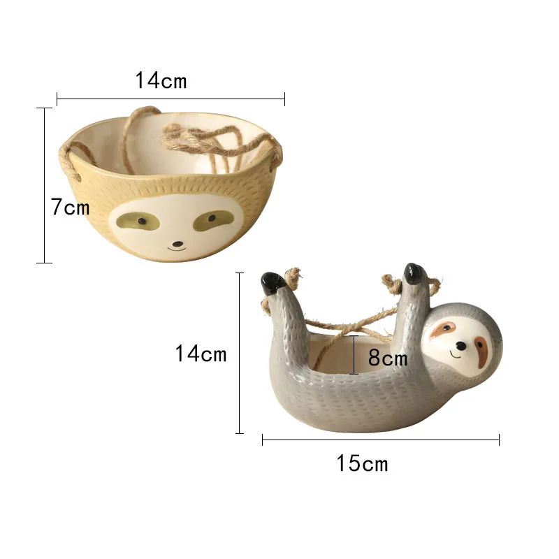Ceramic Hanging Sloth Planter Pot - Cute Animal Hanging Succulent Planter for Indoor Decor