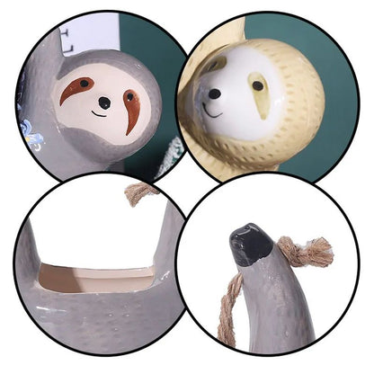 Ceramic Hanging Sloth Planter Pot - Cute Animal Hanging Succulent Planter for Indoor Decor