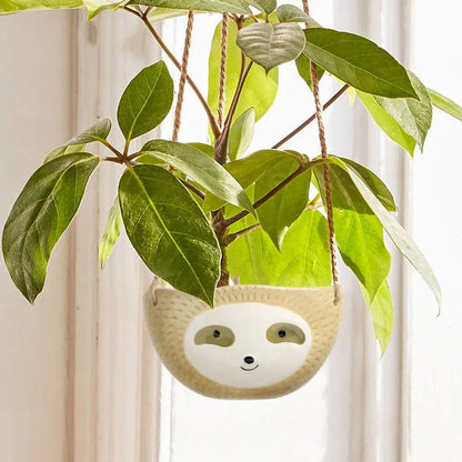Ceramic Hanging Sloth Planter Pot - Cute Animal Hanging Succulent Planter for Indoor Decor