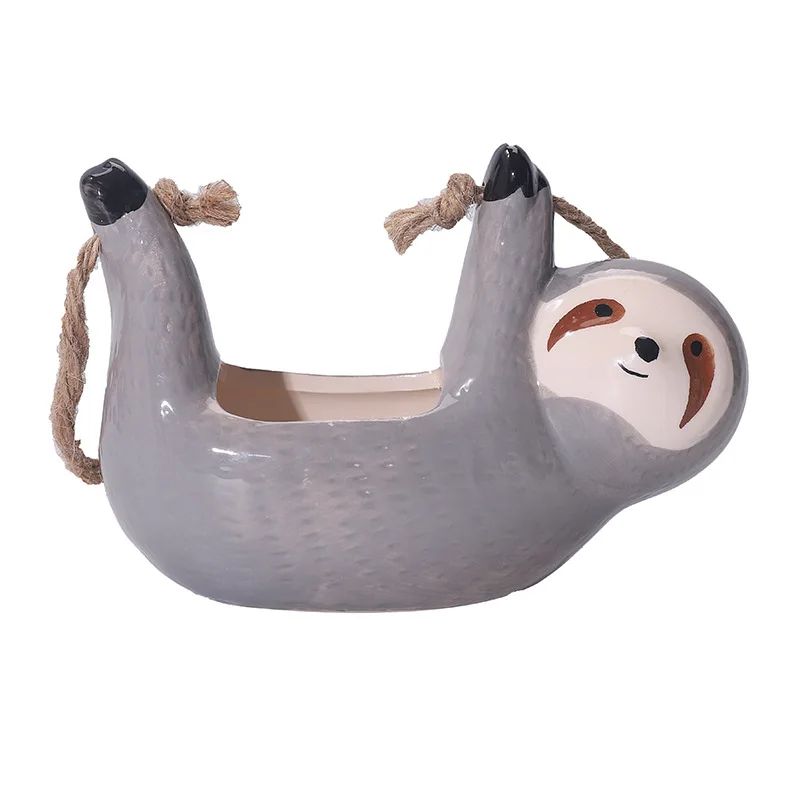 Ceramic Hanging Sloth Planter Pot - Cute Animal Hanging Succulent Planter for Indoor Decor