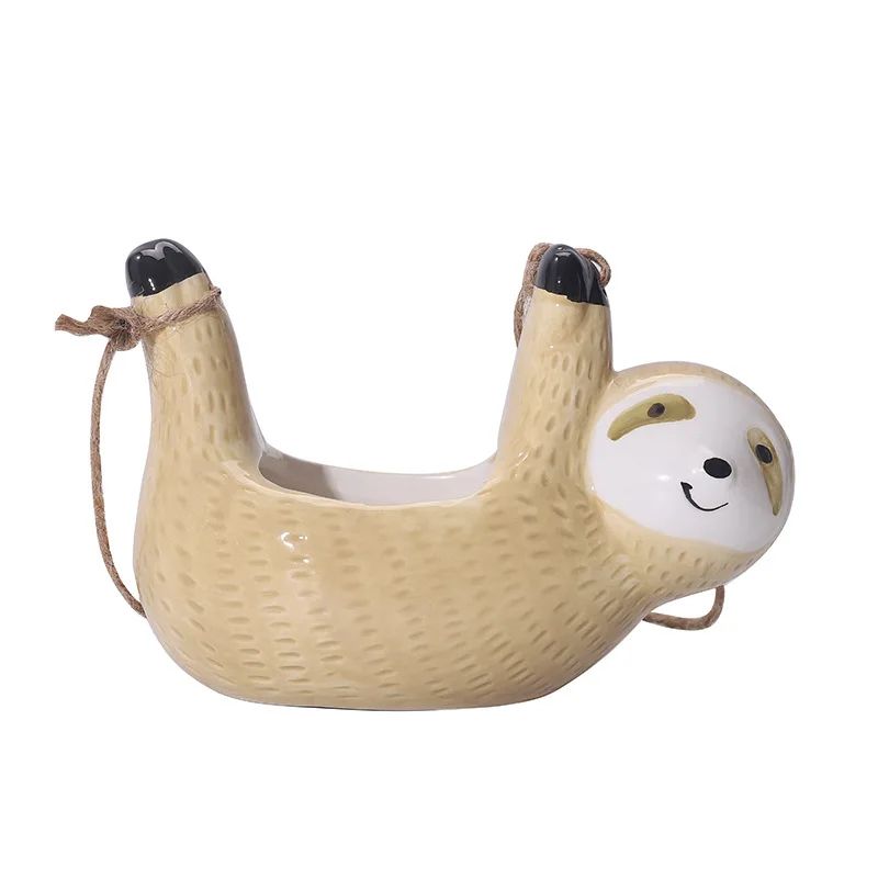 Ceramic Hanging Sloth Planter Pot - Cute Animal Hanging Succulent Planter for Indoor Decor