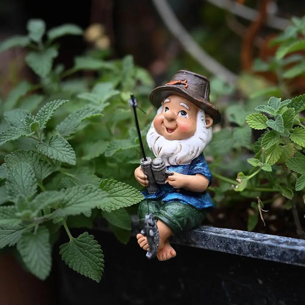 Whimsical Fishing Gnome Statue Resin Garden Figurine for Outdoor Garden Decor