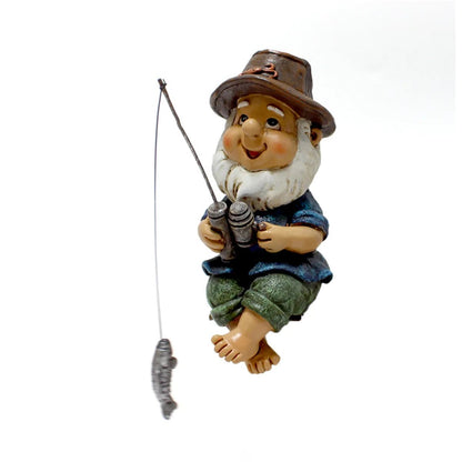 Whimsical Fishing Gnome Statue Resin Garden Figurine for Outdoor Garden Decor