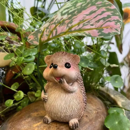 Cute Resin Leaf Umbrella Hedgehog Garden Statue – Whimsical Outdoor Animal Decor Figurine