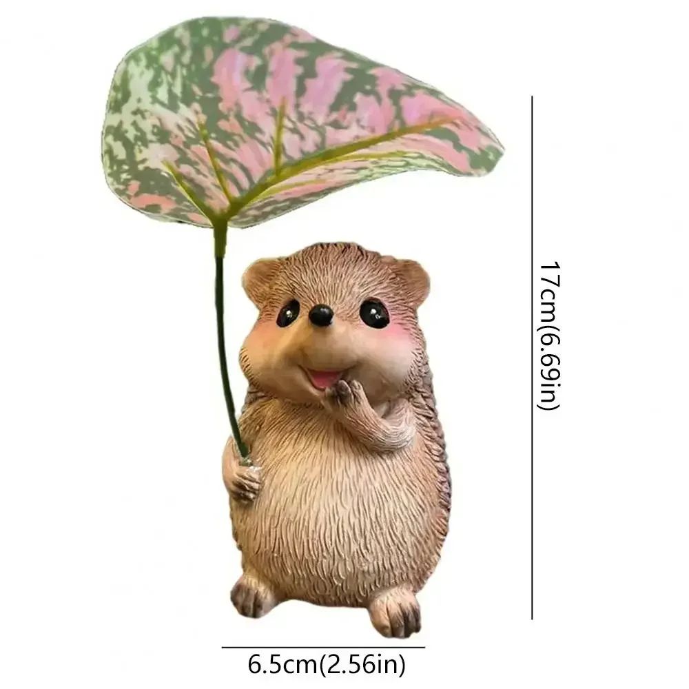 Cute Resin Leaf Umbrella Hedgehog Garden Statue – Whimsical Outdoor Animal Decor Figurine