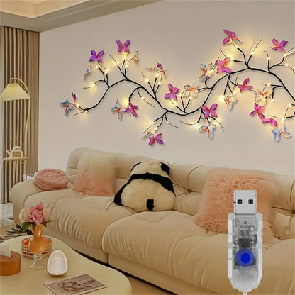 Romantic Butterfly String Light, USB Plug, Indoor Wall Living Room Bedroom Decor for Valentines Day