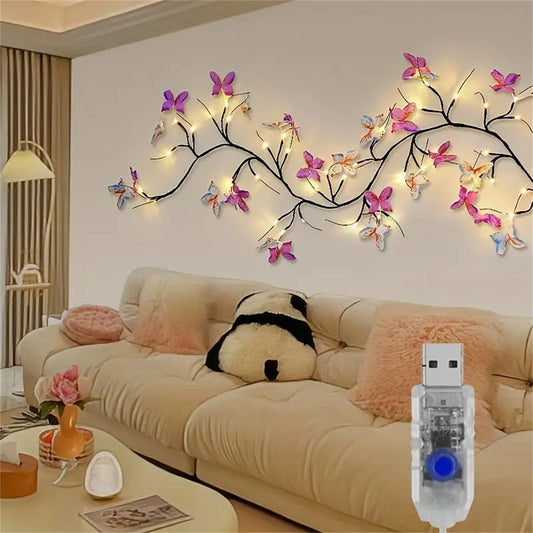 Romantic Butterfly String Light, USB Plug, Indoor Wall Living Room Bedroom Decor for Valentines Day