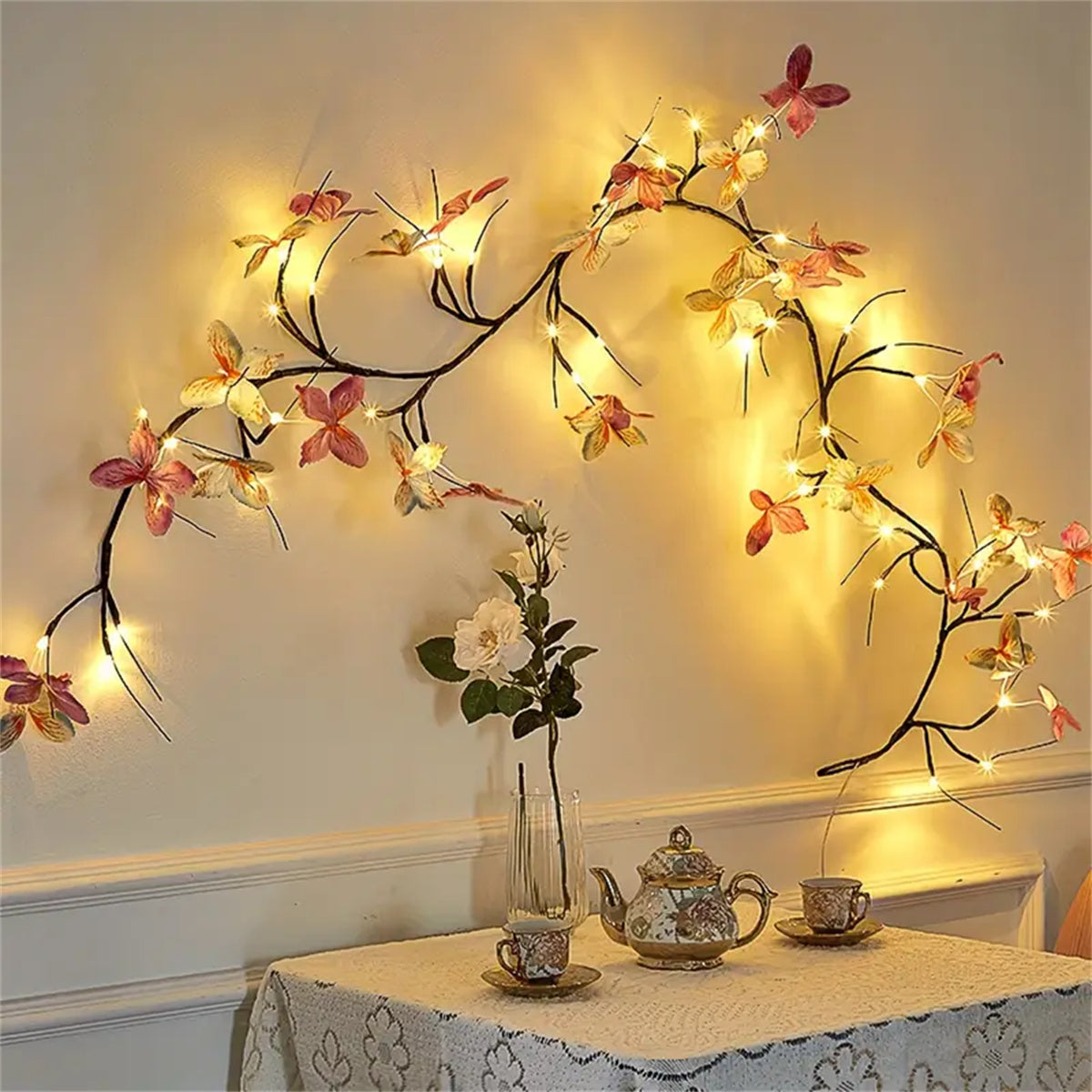 Romantic Butterfly String Light, USB Plug, Indoor Wall Living Room Bedroom Decor for Valentines Day