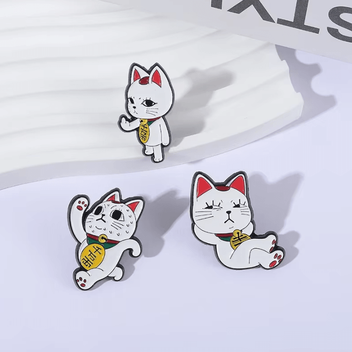 2Pcs Turbo Granny Cat Cartoon Enamel Pins – Funny Anime Cat Brooch and Lapel Badge Gift