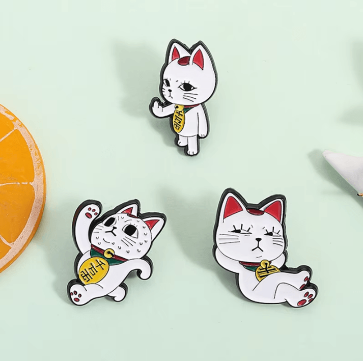 2Pcs Turbo Granny Cat Cartoon Enamel Pins – Funny Anime Cat Brooch and Lapel Badge Gift