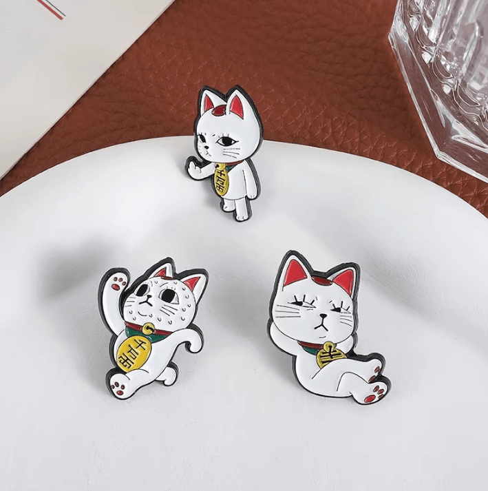 2Pcs Turbo Granny Cat Cartoon Enamel Pins – Funny Anime Cat Brooch and Lapel Badge Gift