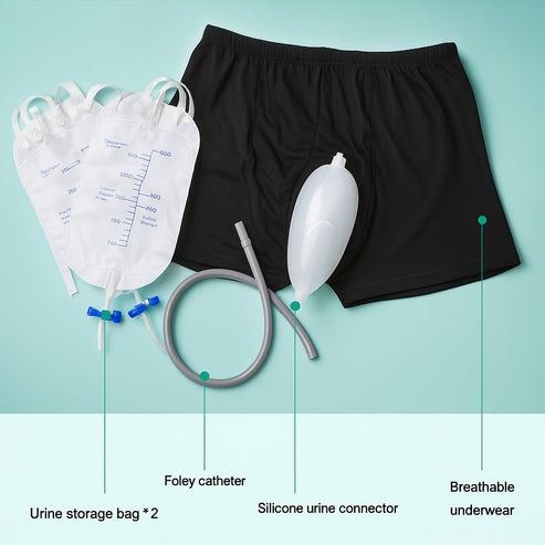 Silicone Urine Funnel Collector, Male Wearable Incontinence Pants, Urinal Leg Bag for Easy Use and Comfort