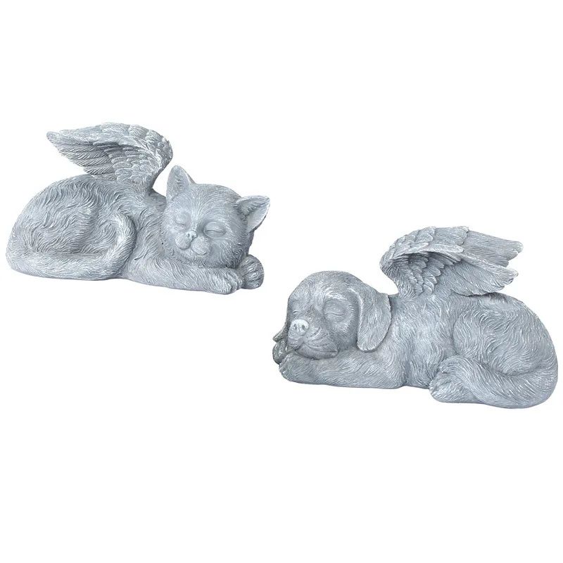 Angel Pet Statue Resin Garden Ornament for Outdoor Decor, Cat or Dog with Wings